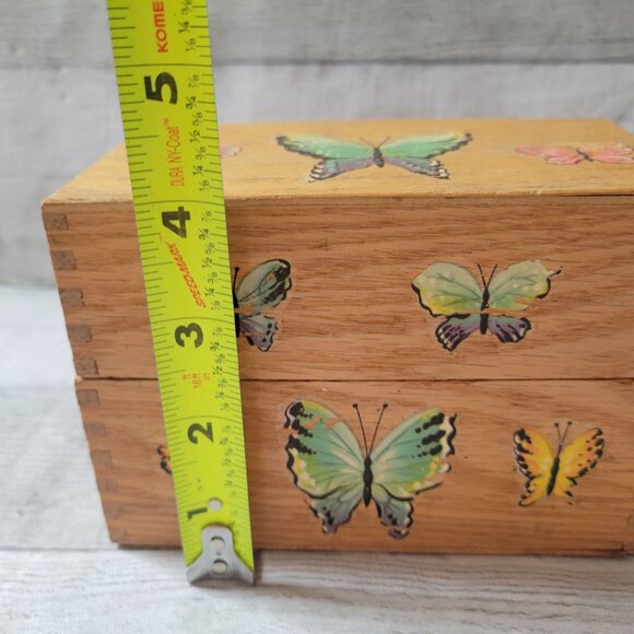 Handcrafted Wooden Recipe Box With Butterfly Design & Divider Tabs - Picture 5 of 7
